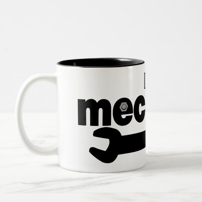 Mechanic Nuts and Bolts Text Two-Tone Coffee Mug (Left)