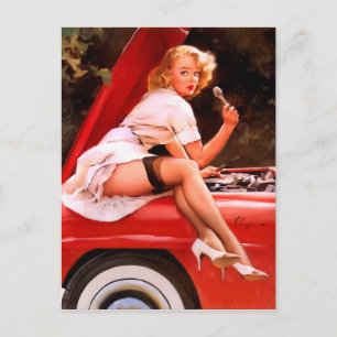Mechanic Pin Up Postcard