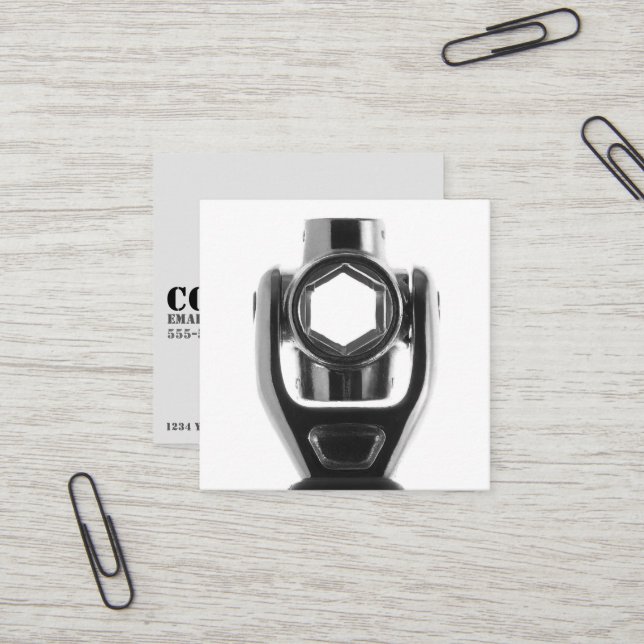 Mechanic & Repair Square Socket Wrench Business Square Business Card (Front/Back In Situ)