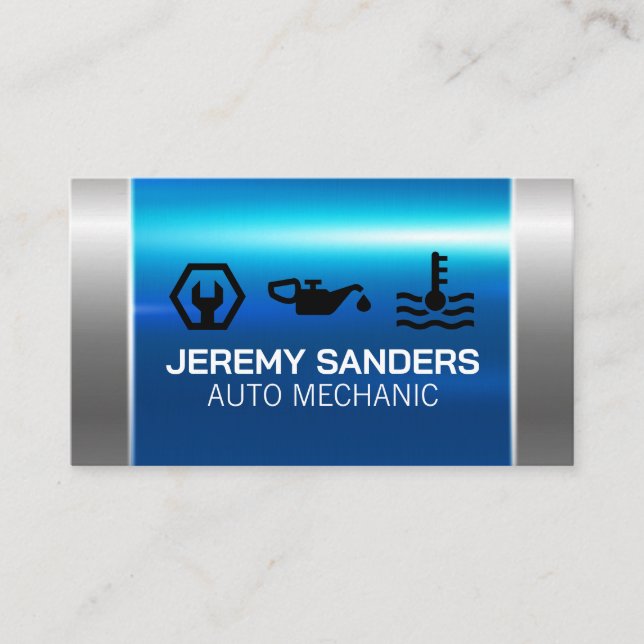 Mechanic Services | Blue Grey Metal Business Card (Front)