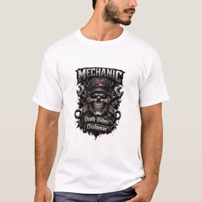Mechanic Skull Death Before Dishonour Dark Tee (Front)