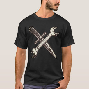 Mechanic spanner wrench with dagger knife T-Shirt