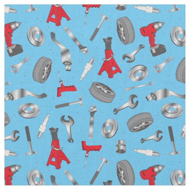 Mechanic Tools and Equipment Pattern Fabric (Close Up)