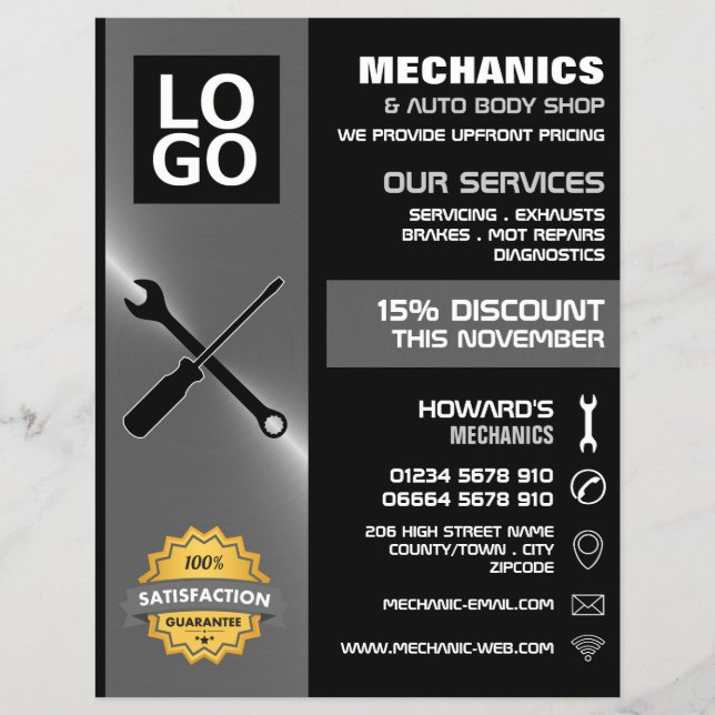 Mechanic Tools, Auto Mechanic/Repairs Advertising Flyer (Front)