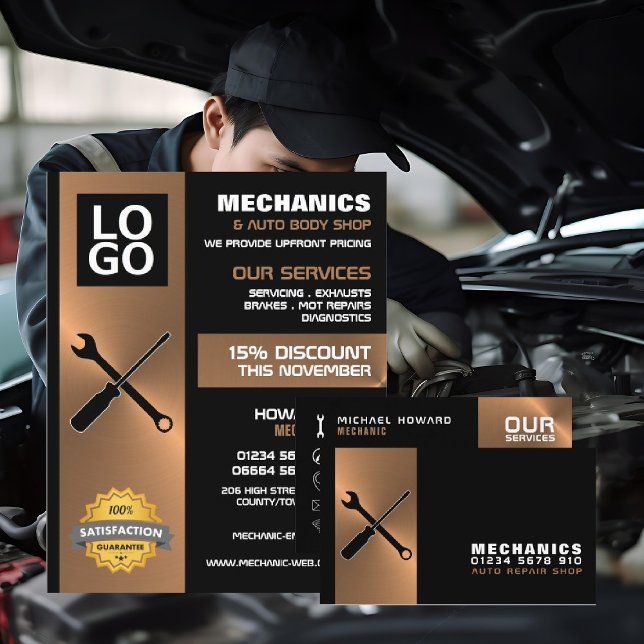 Mechanic Tools, Auto Mechanic & Repairs Business Card (Creator Uploaded)