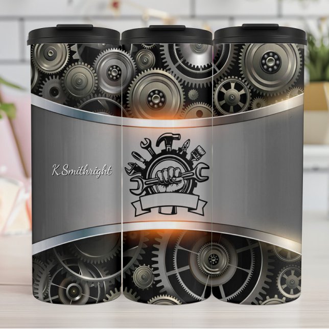 Mechanic Tools Emblem Gear Background Thermal Tumbler (Creator Uploaded)