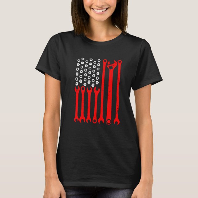 Mechanic US Flag Tuning Car Repairing Mechanic Car T-Shirt (Front)