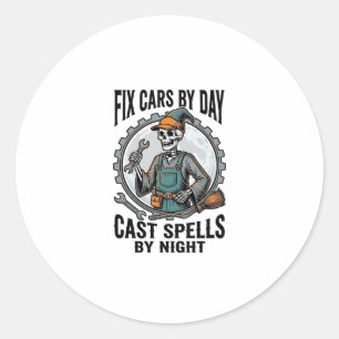 Mechanic Witch Shirt Vintage Halloween Repair Art_ Classic Round Sticker