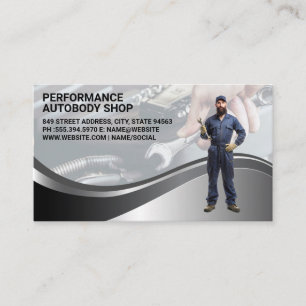 Mechanic with Wrench Auto Garage Repair Shop Business Card