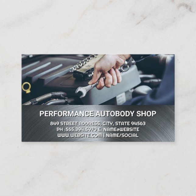 Mechanic with Wrench | Metallic Business Card (Front)