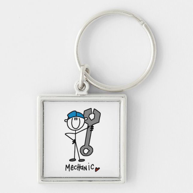 Mechanic With Wrench Stick Figure Keychain (Front)