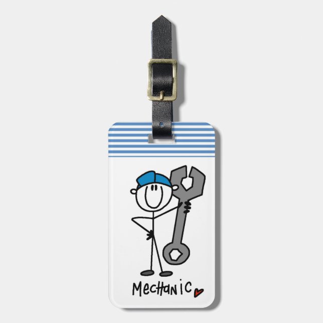 Mechanic With Wrench Stick Figure Luggage Tag (Front Vertical)