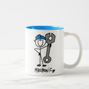 Mechanic With Wrench Stick Figure Two-Tone Coffee Mug