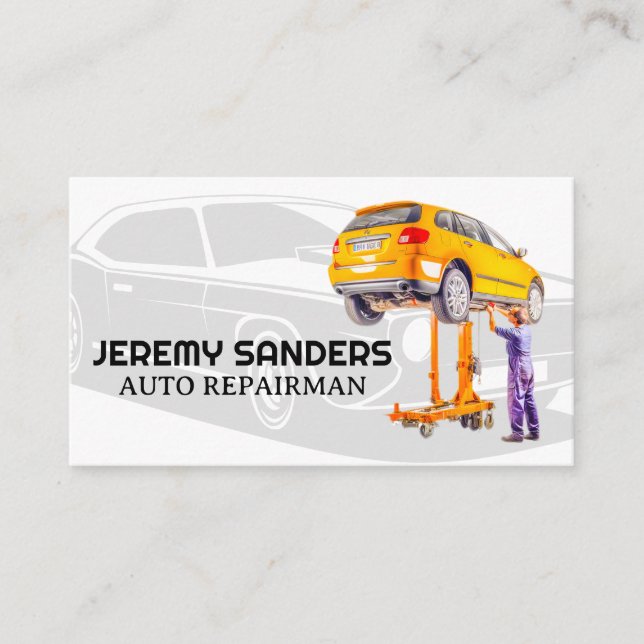 Mechanic Working on Car  Business Card (Front)