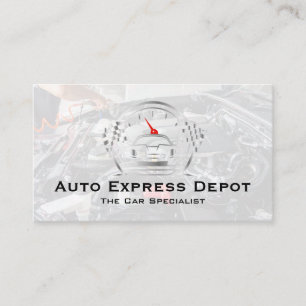Mechanic Working on Engine   Auto Metal Logo Business Card