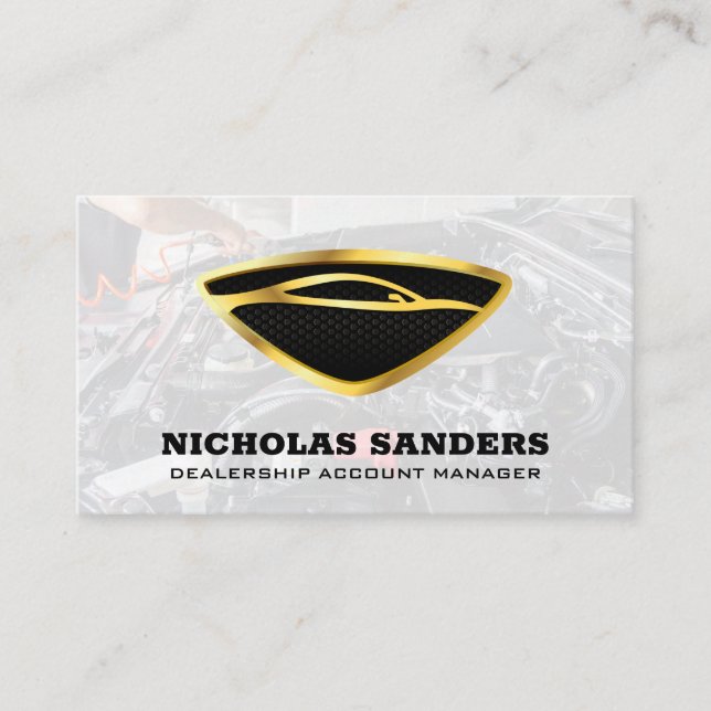 Mechanic Working on Engine | Auto Sleek Logo Business Card (Front)
