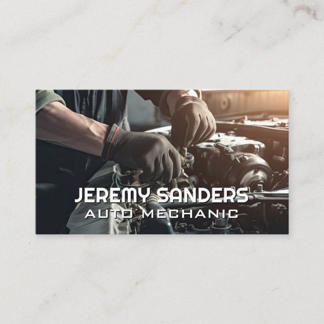 Mechanic Working on Engine  Business Card (Front)