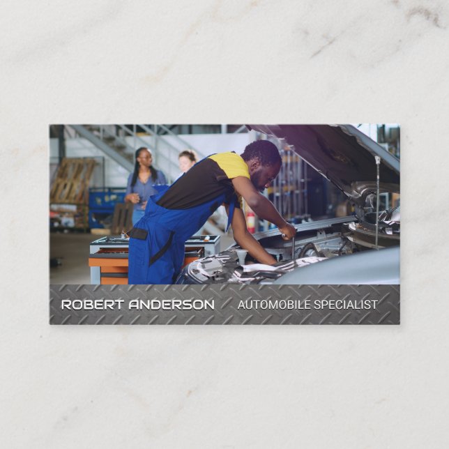 Mechanic Working on Engine | Car Repairman Business Card (Front)
