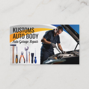 Mechanic Working on Engine   Hand Tools Business Card