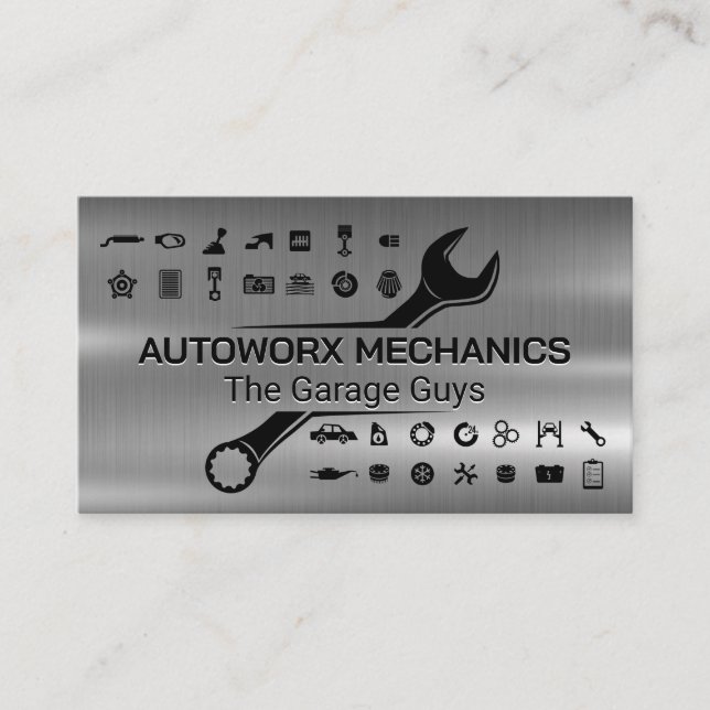 Mechanic Wrench | Auto Services | Metallic Business Card (Front)