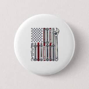 Mechanic Wrench Flag Vintage Engraving Vector Desi 2 Inch Round Button