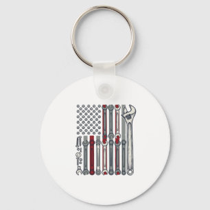 Mechanic Wrench Flag Vintage Engraving Vector Desi Keychain