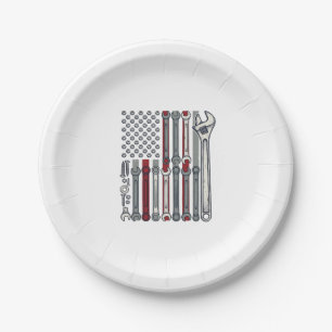Mechanic Wrench Flag Vintage Engraving Vector Desi Paper Plate