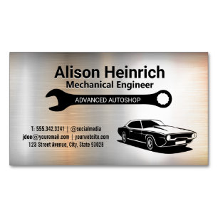 Mechanic Wrench   Muscle Car   Metallic Magnetic Business Card