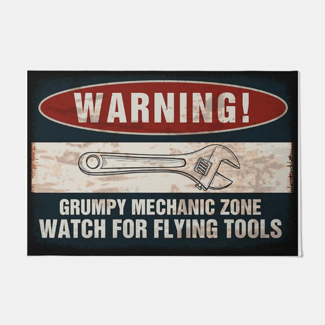 Mechanic Zone Mat, Watching For Flying Tools Doormat (Front)