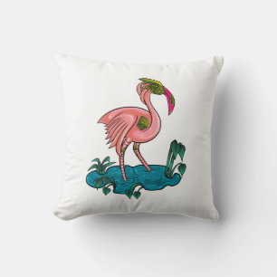 Mechanical Bird, Pink Flamingo Mecha Robot Throw Pillow