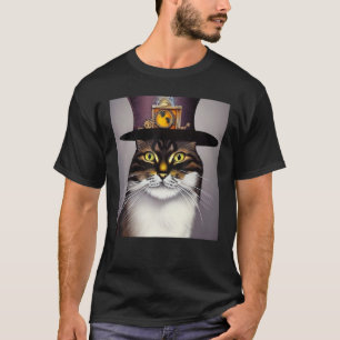 Mechanical Cat Ingenuity Unleash Steampunk AI Cat  T-Shirt