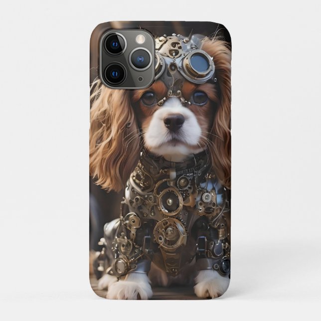 Mechanical Cavalier Spaniel Puppy Steampunk, Case-Mate iPhone Case (Back)