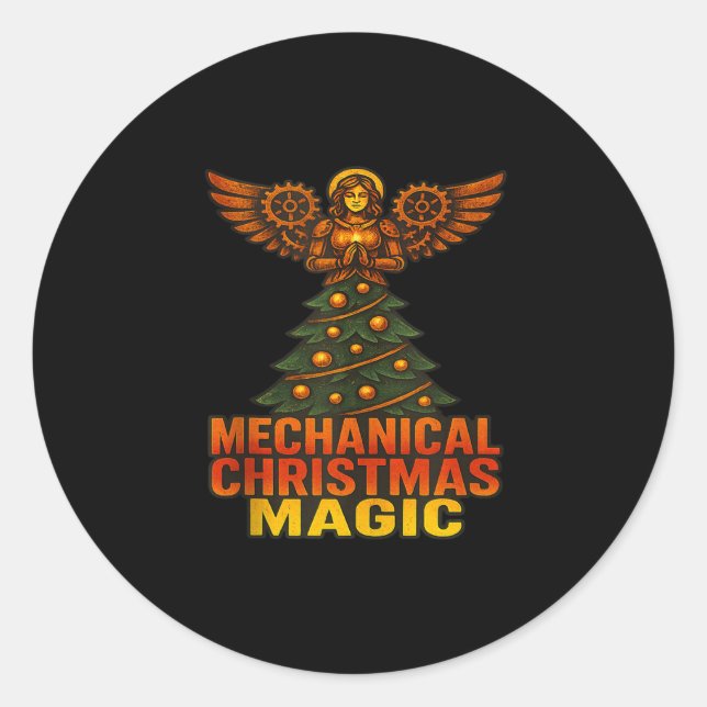 Mechanical Christmas Magic Xmas Fairy Angel Tank T Classic Round Sticker (Front)
