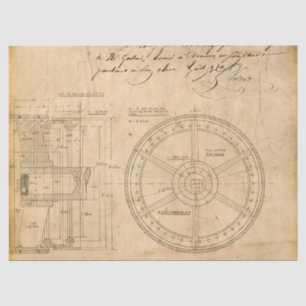 Mechanical Circular Schematics on Tan Decoupage Tissue Paper