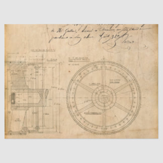 Mechanical Circular Schematics on Tan Decoupage Tissue Paper