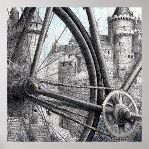 Mechanical Contrast: Bicycle Design in Medieval Poster