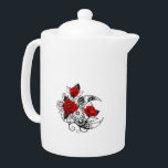 Mechanical Crescent with Red Roses<br><div class="desc">Contour, mechanical crescent moon with gears, decorated with red roses with black spiked stems and leaves on white background. Steampunk</div>