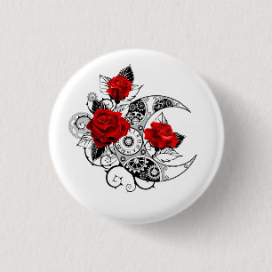 Mechanical Crescent with Red Roses 1 Inch Round Button