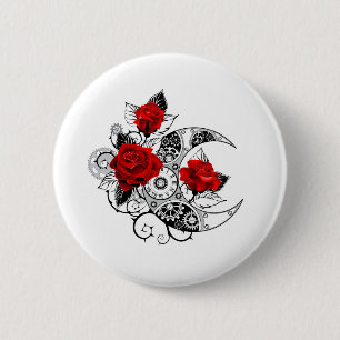 Mechanical Crescent with Red Roses 2 Inch Round Button