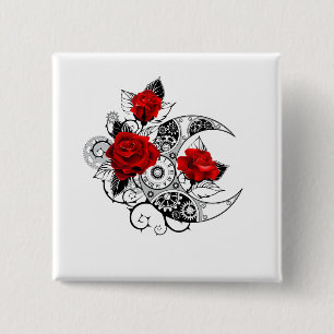 Mechanical Crescent with Red Roses 2 Inch Square Button