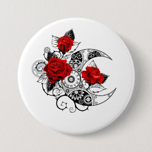 Mechanical Crescent with Red Roses 3 Inch Round Button