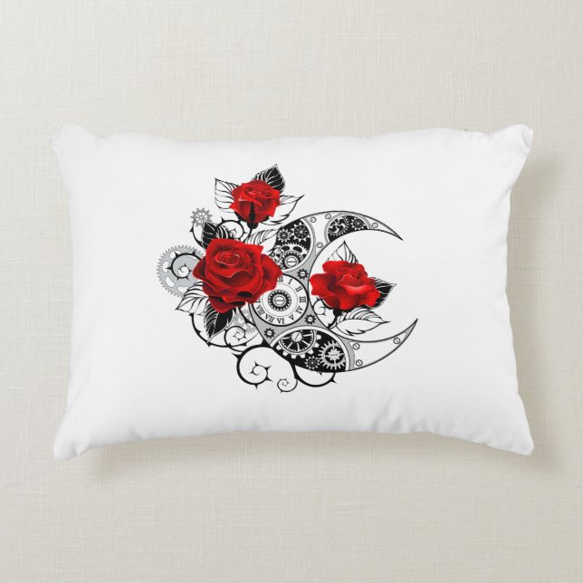 Mechanical Crescent with Red Roses Accent Pillow (Front)