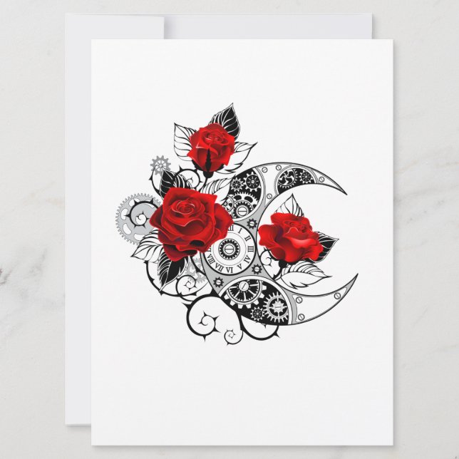 Mechanical Crescent with Red Roses Announcement (Front)