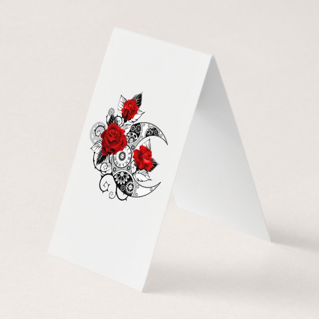 Mechanical Crescent with Red Roses Business Card (Back)
