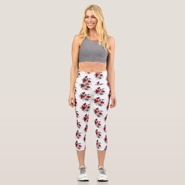 Mechanical Crescent with Red Roses Capri Leggings (Front)