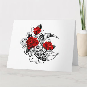 Mechanical Crescent with Red Roses Card