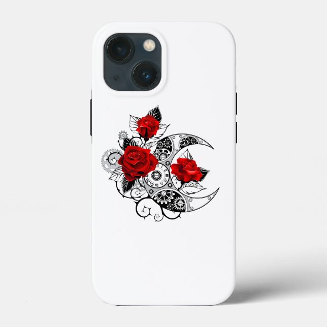 Mechanical Crescent with Red Roses Case-Mate iPhone Case (Back)