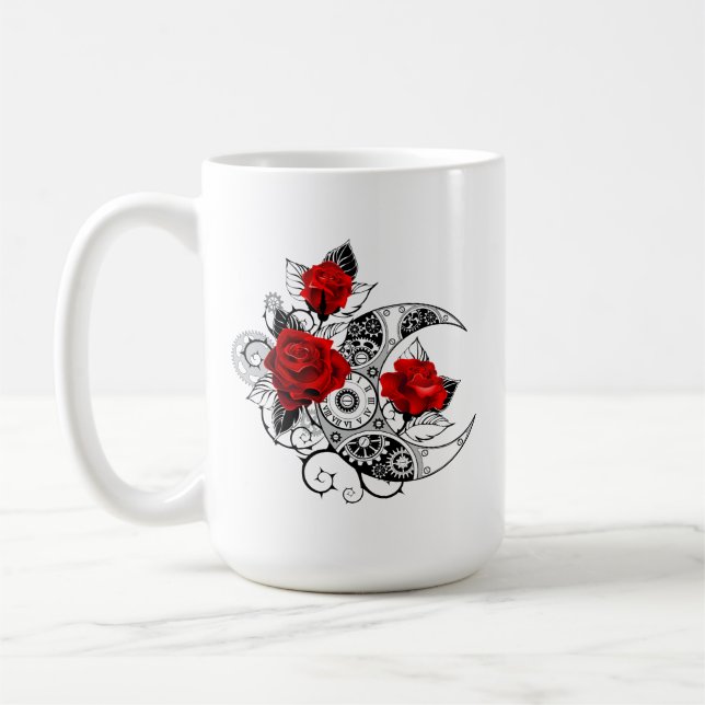 Mechanical Crescent with Red Roses Coffee Mug (Left)