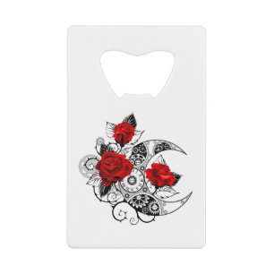 Mechanical Crescent with Red Roses Credit Card Bottle Opener