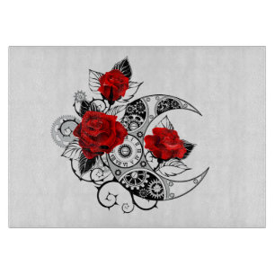 Mechanical Crescent with Red Roses Cutting Board